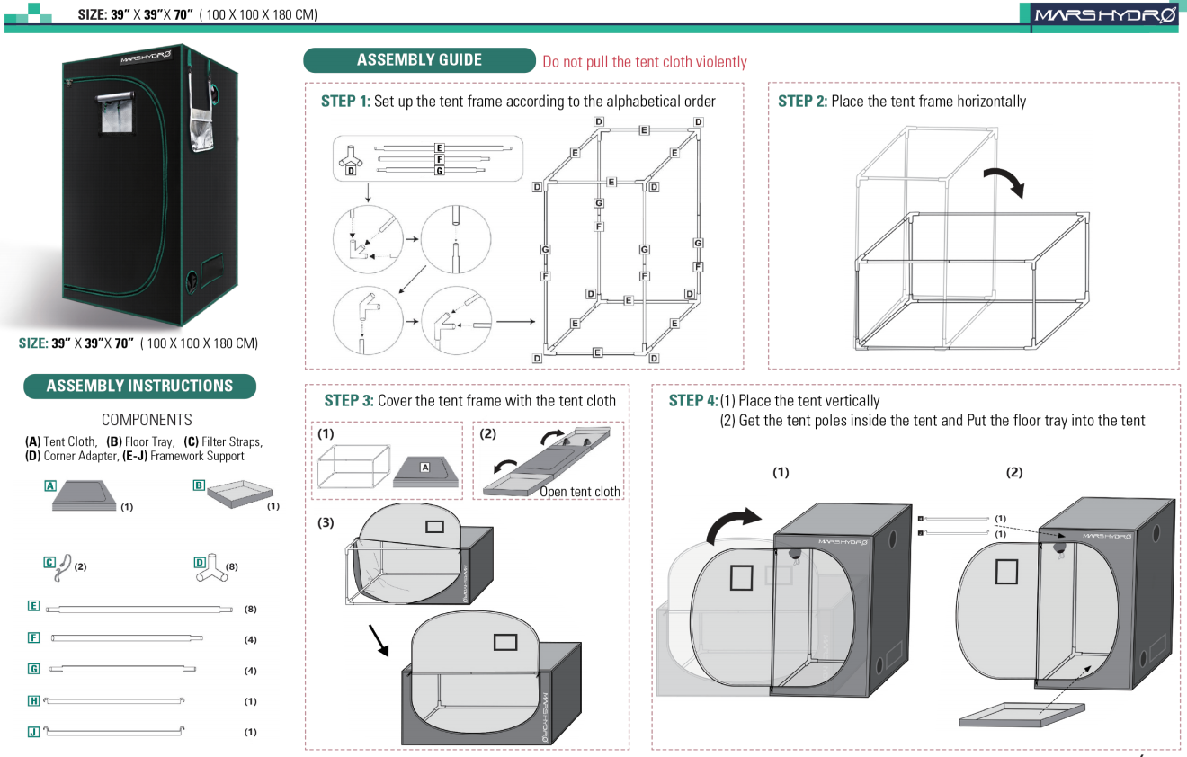 Mars Hydro kweektent 100x100x180 voor hydrocultuur | Grow Tent Indoor | Pflanzenzelt Hydroponik