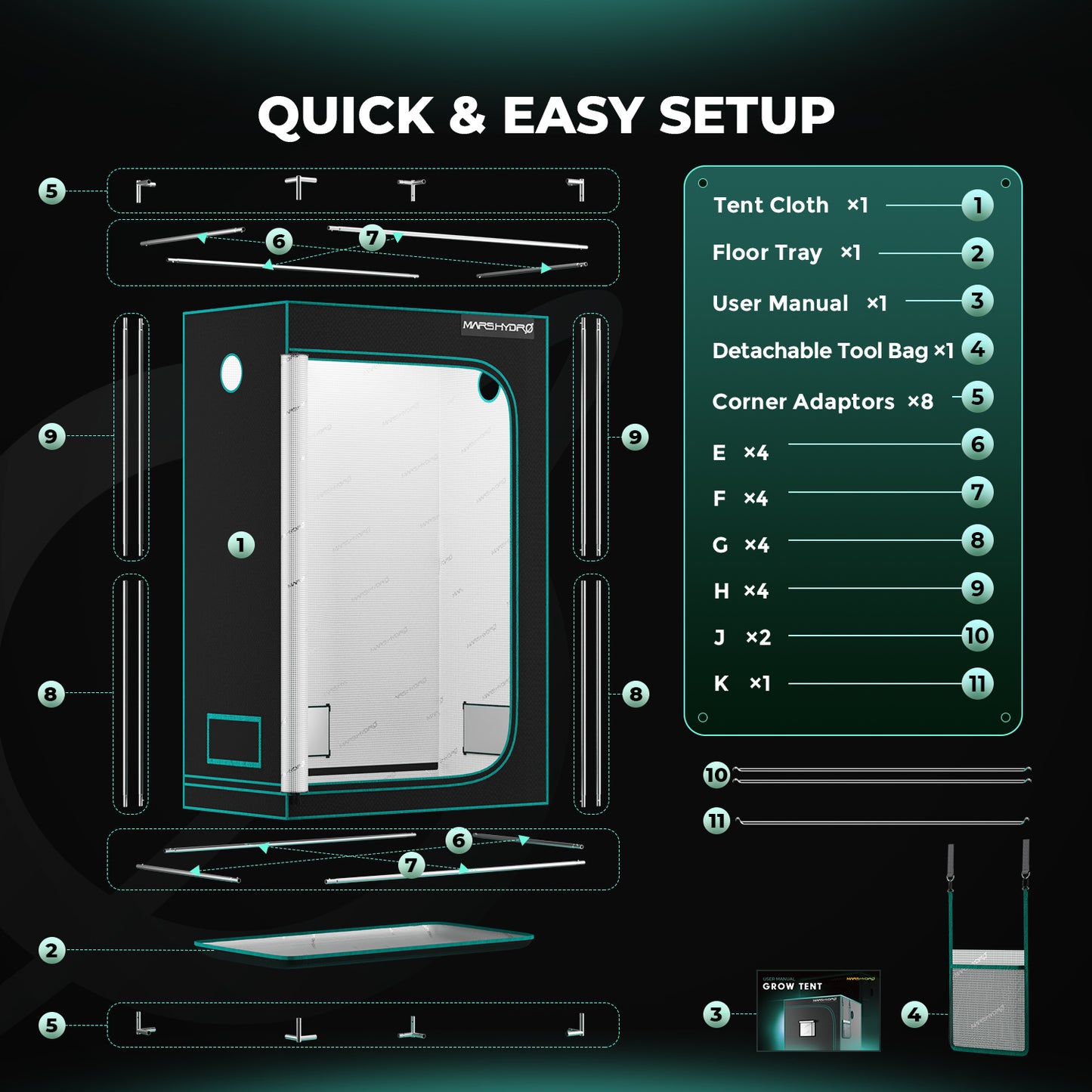 Mars Hydro hydrocultuur kweektent 120x60x150 | Indoor Plant Tent | Growbox für Pflanzenzucht