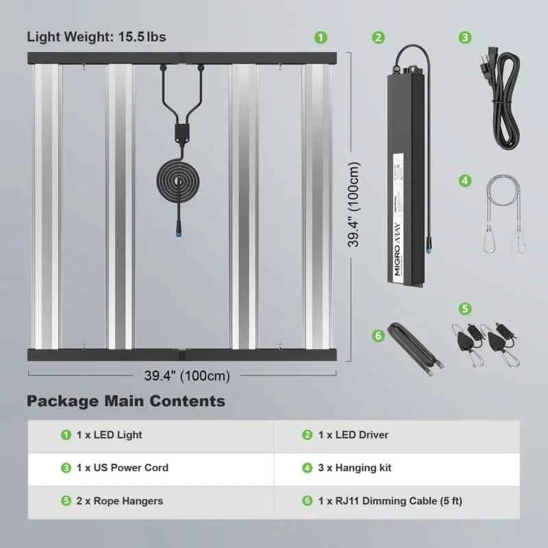 Migro ARRAY 4x4 500W Dimbare LED Groeilamp – Full Spectrum voor Binnenplanten