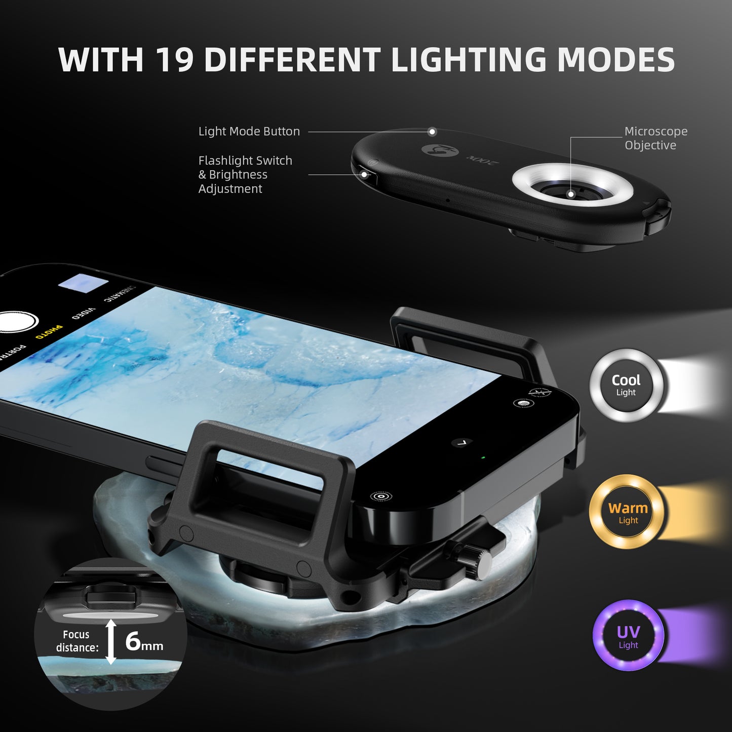 Spider Farmer 200X Trichomes Microscope Smartphone Lens with LED & UV, Nano Zoom, CPL