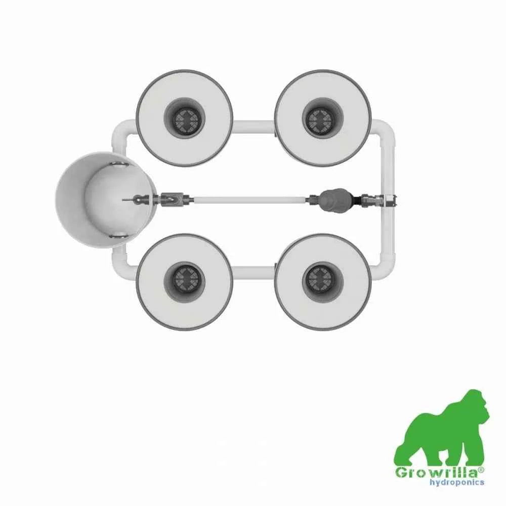 Growrilla RDWC PRO 4 Potten Recirculerend Hydroponisch Systeem – Professioneel RDWC Hydroponics Systeem met 19L Dubbelwandige Potten