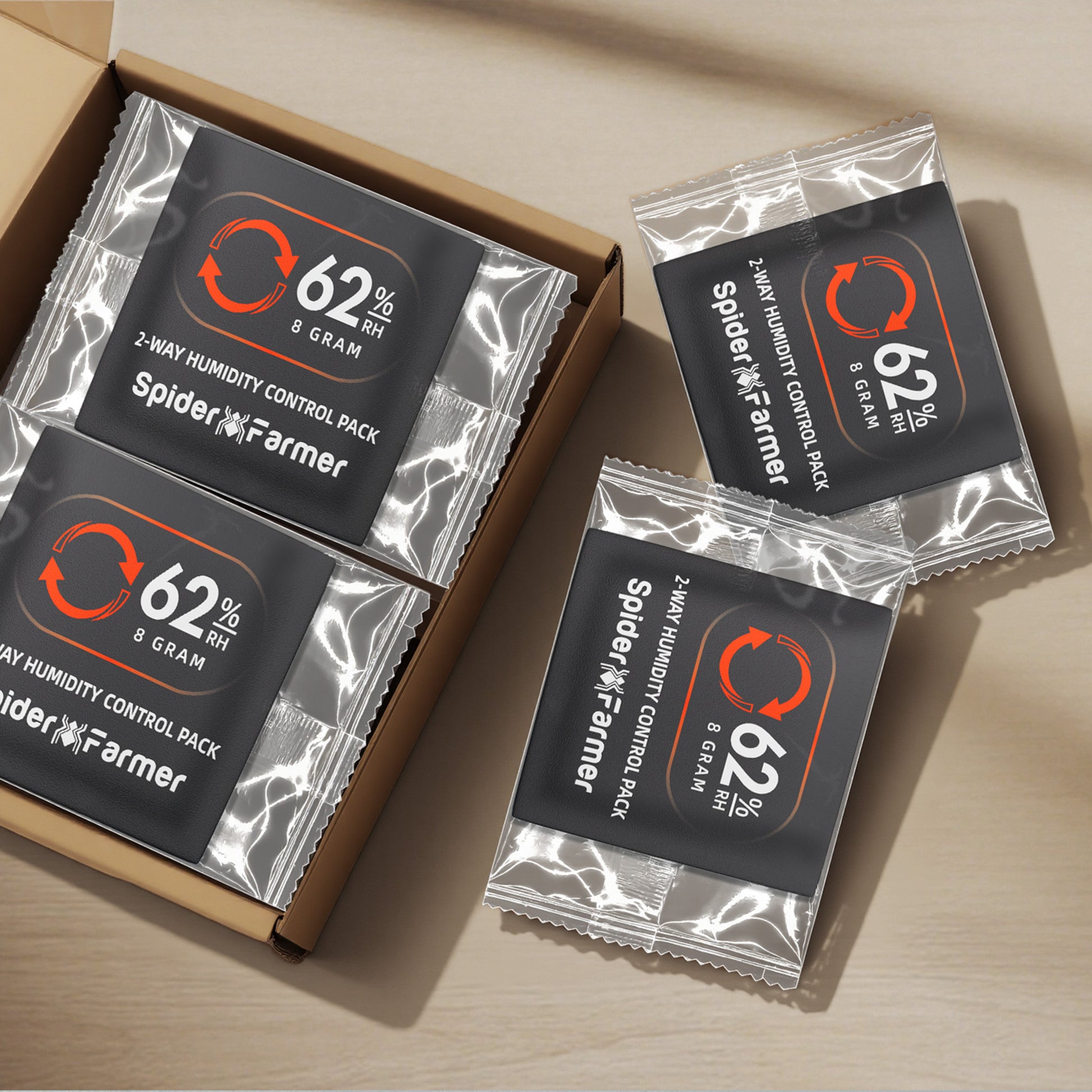 Spider Farmer 2 way humidity control packs 62% RH voor 28g opslag, curing humidity sachets for airtight containers, Luftfeuchtigkeit Regulierung für Kräuter