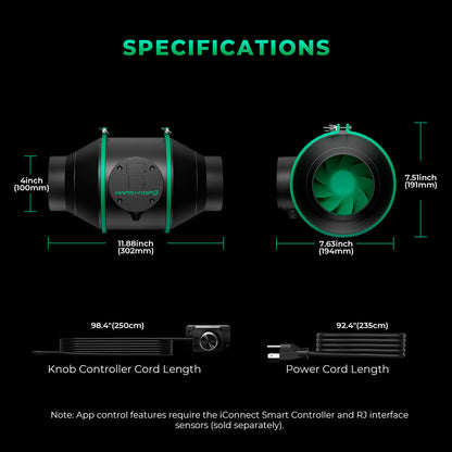 Mars Hydro iFresh 4″ (10cm) Smart Inline Duct Fan