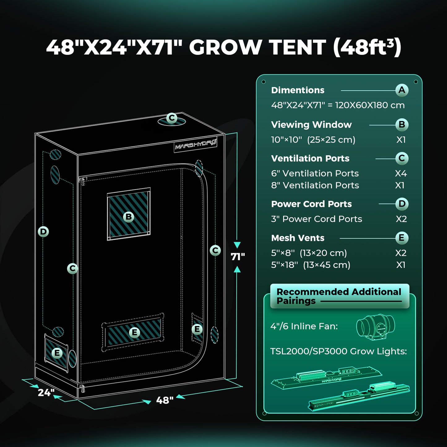 Mars Hydro Growers Kit TSL2000 Full Grow 120x60x180cm med hastighetskontroll