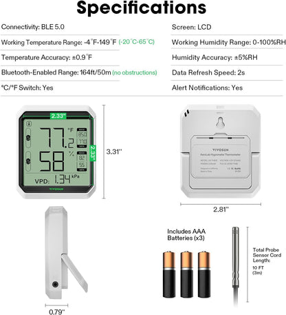 VIVOSUN AeroLab THB1S – Slimme Bluetooth Hygrometer &amp; Thermometer