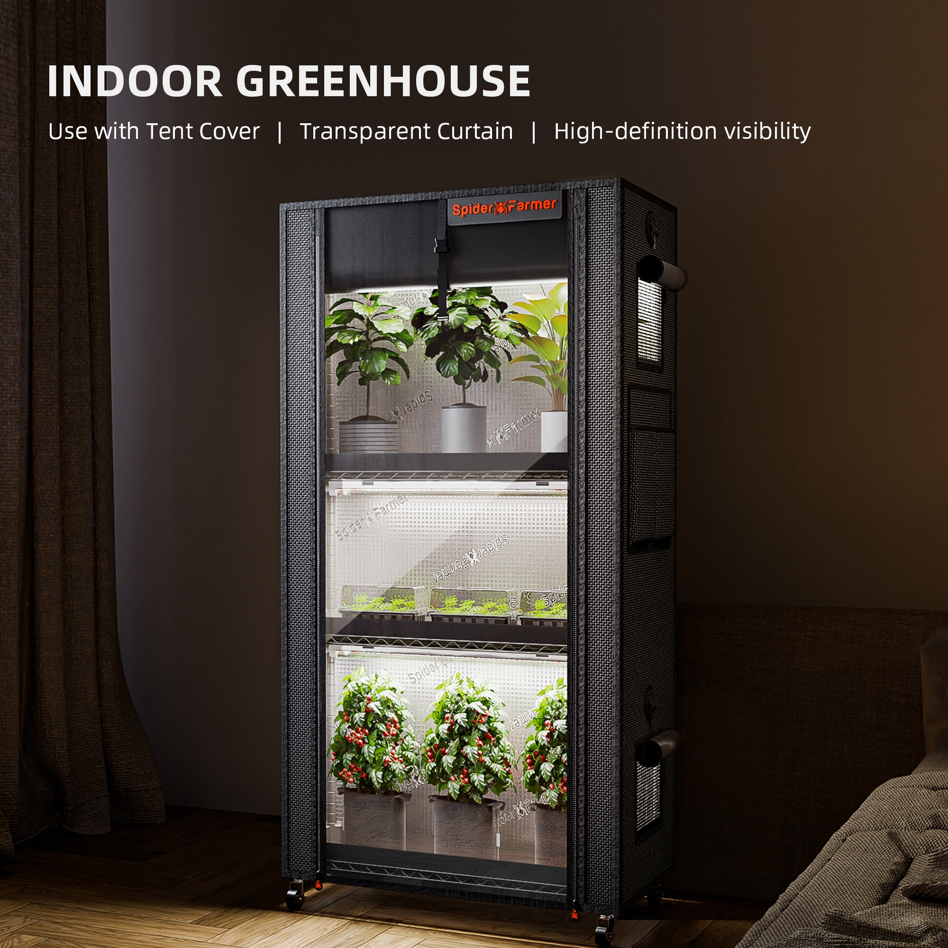 Compact 4-laags kweekrek voor zaailingen, microgreens en kruiden met full spectrum LED verlichting / Compact 4-tier grow rack for seedlings, microgreens and herbs with full spectrum LED lighting / Kompaktes 4-stufiges Grow Regal für Sämlinge, Microgreens und Kräuter mit Vollspektrum LED Beleuchtung