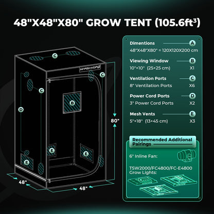 Mars Hydro FC4800 EVO Complete Kweek Tent Kit – 480W Samsung LED + 120 × 120 cm Tent + 6″ Ventilatiesysteem