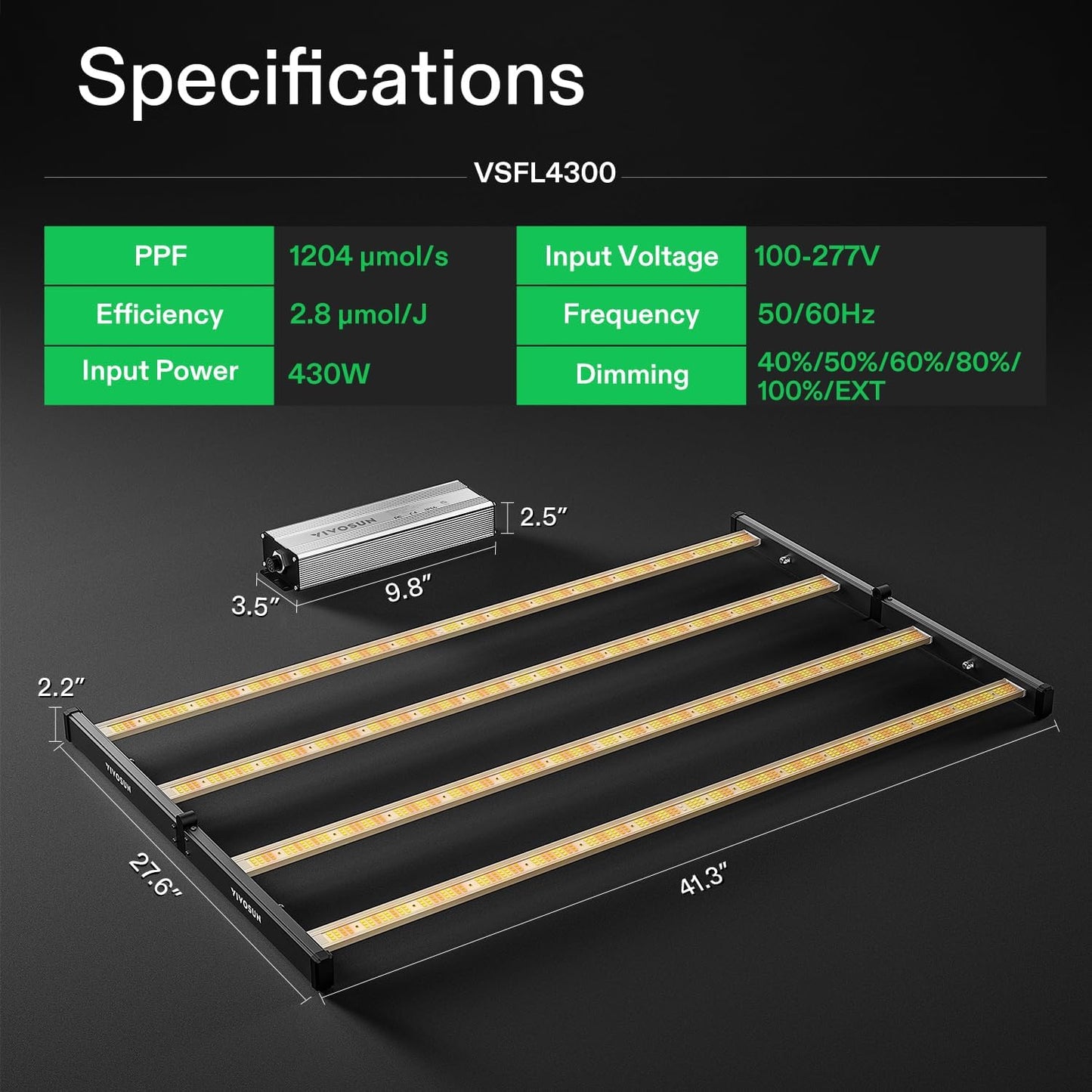Vivosun VSFL4300 LED Grow Light Bar 430W