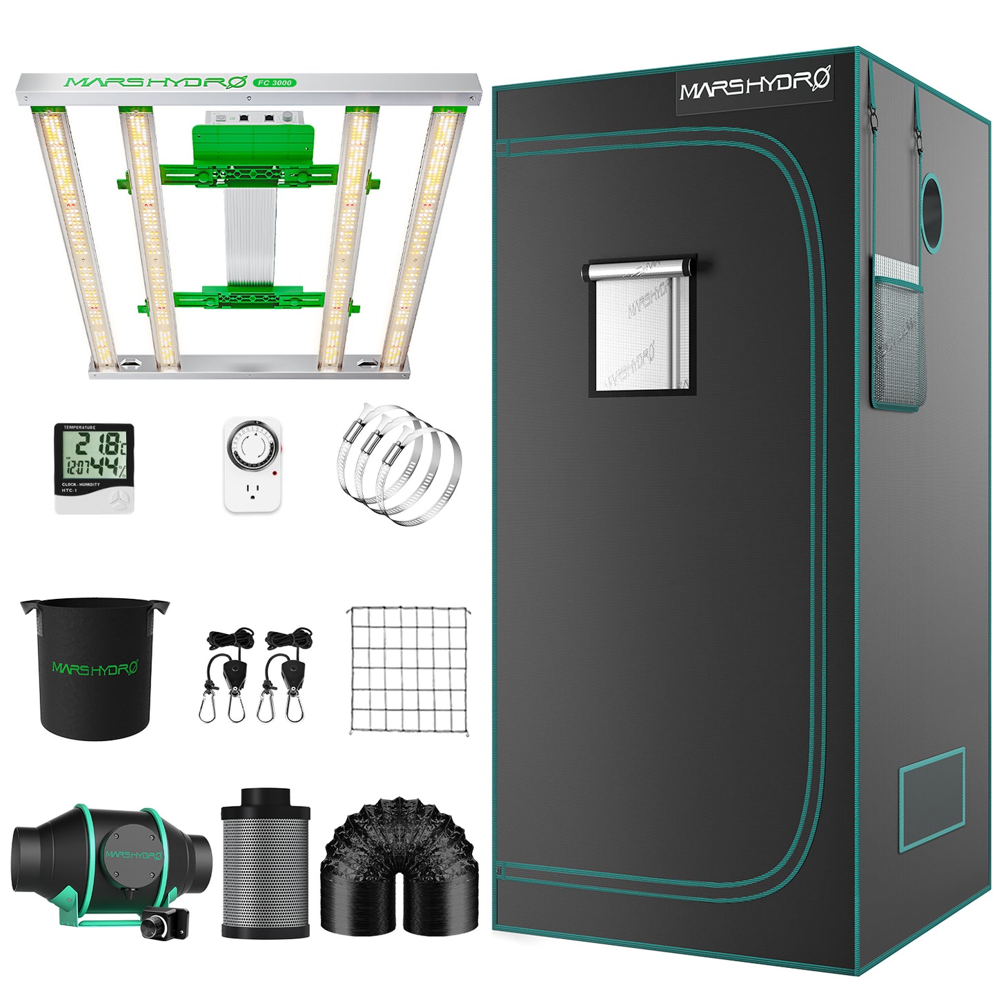 Mars Hydro Kweek Tent Kit Compleet FC3000 EVO Full Grow 100x100x180cm met Speed Controller