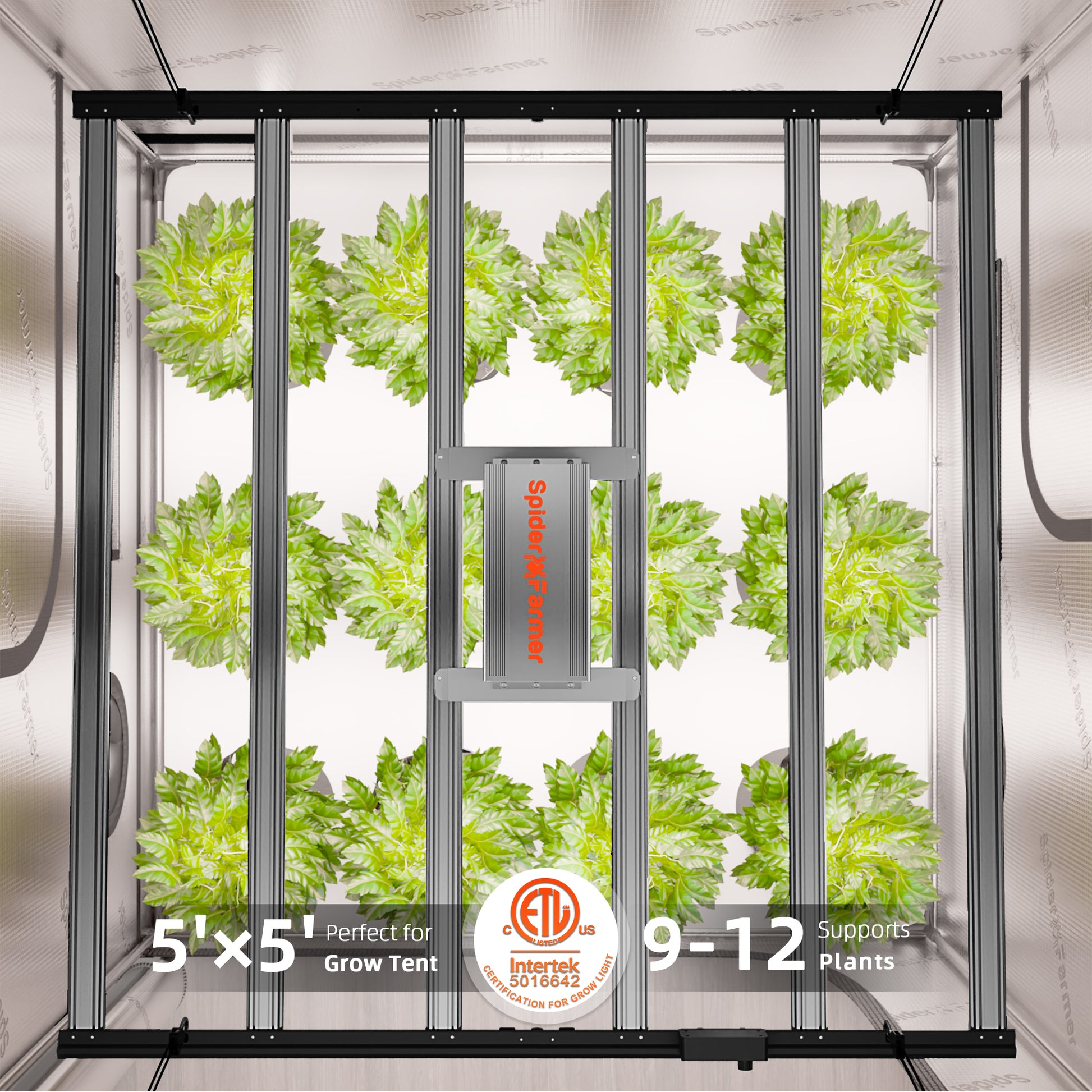 4x4 grow tent LED light 480W met 2.85 µmol/J efficiëntie und Smart App Steuerung
