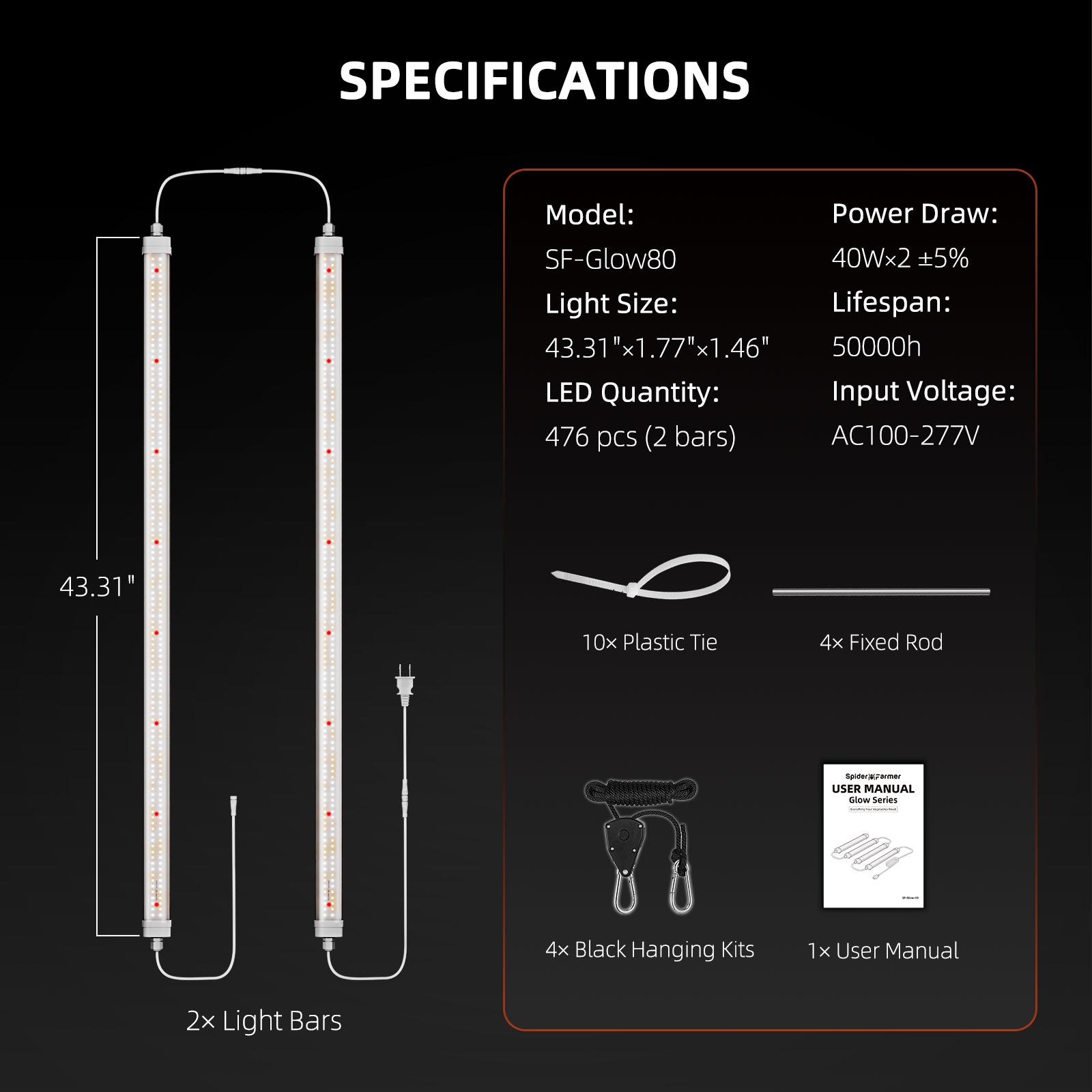 Spider Farmer Glow80 IP65 LED grow bar for indoor gardening and humidity resistant grow rooms
