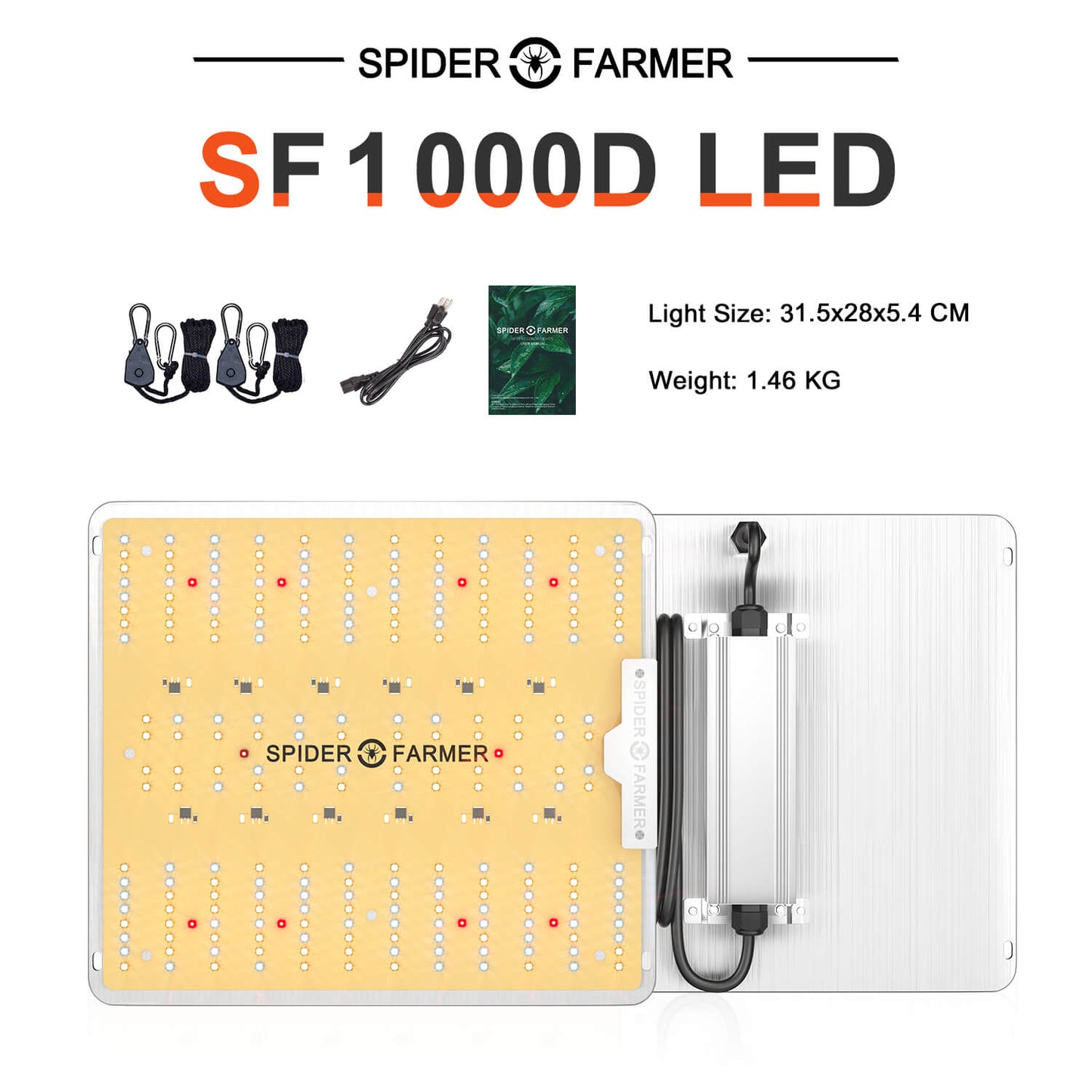 Spider Farmer SF1000D 100W 2,5 µmol/J Full Spectrum LED Grow Light