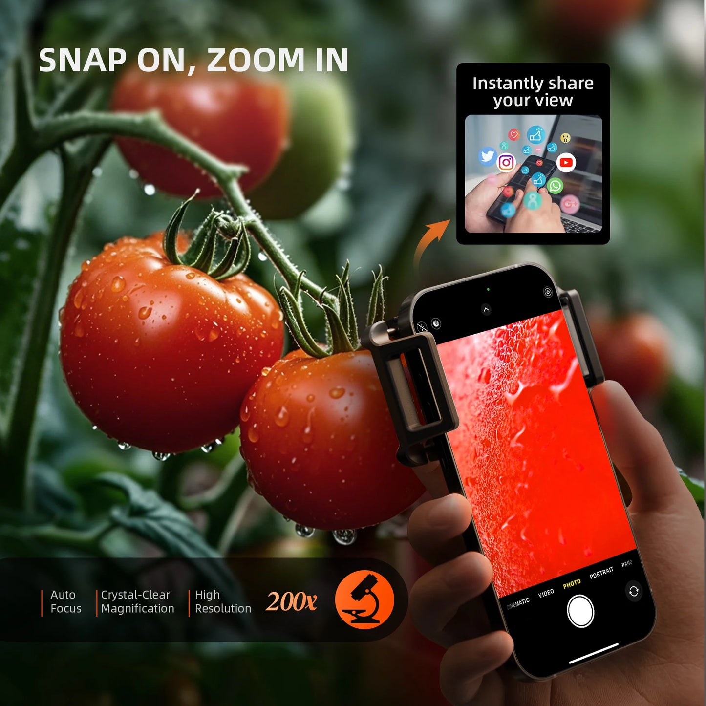 Spider Farmer 200X Trichomes Microscope Smartphone Lens with LED &amp; UV, Nano Zoom, CPL