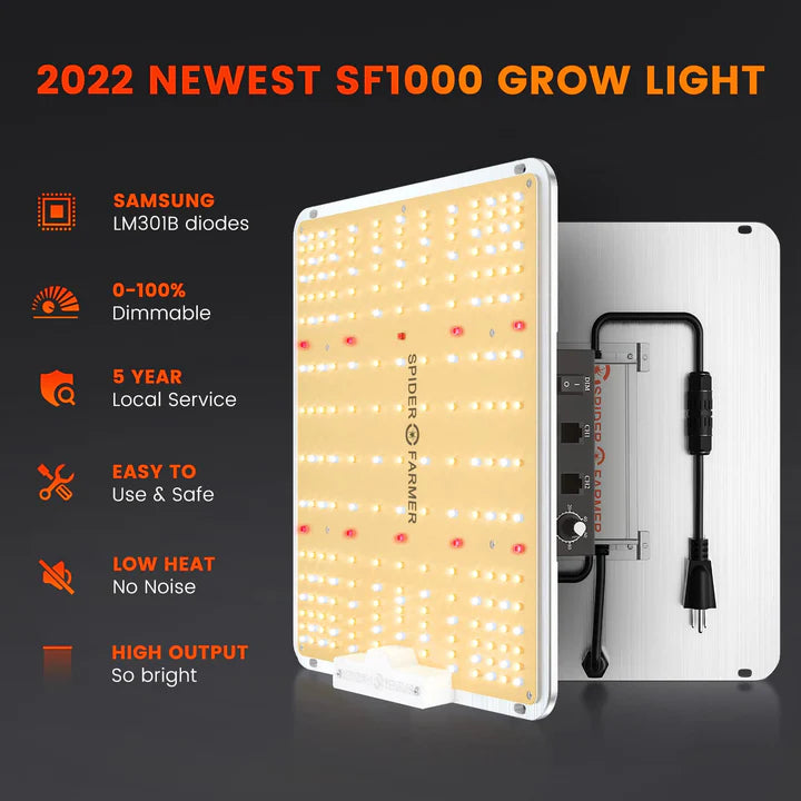 Spider Farmer SF1000EVO komplett odlarsats 70x70x160 100W 3,14 µmol/J Smart Monitor odlingssats