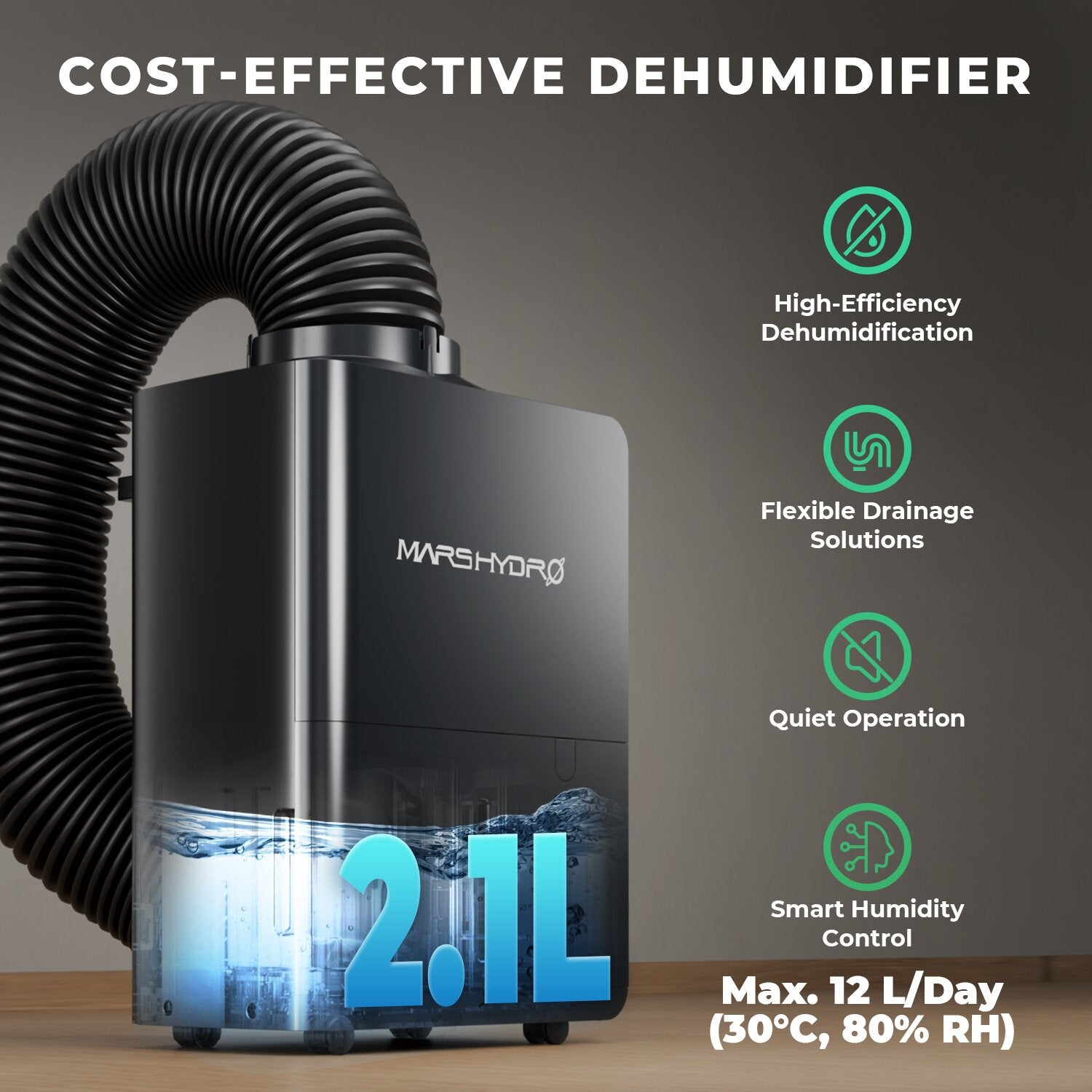 Krachtige compressor luchtontvochtiger voor 150x150 cm kweektent met gesloten luchtcirculatie, smart dehumidifier for grow tent automation, professioneller Luftentfeuchter für Growzelt