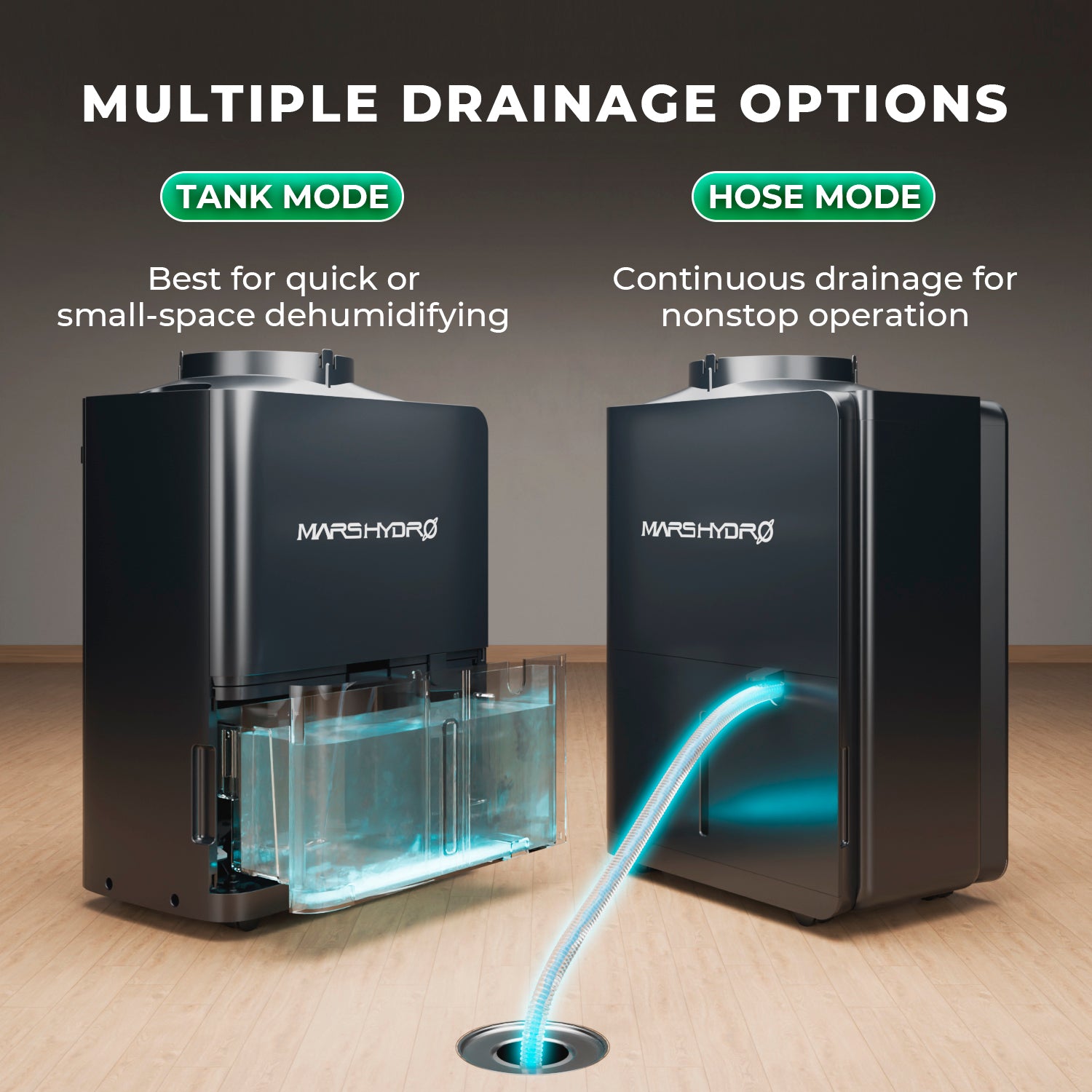 Mars Hydro smart dehumidifier met 2.1L waterreservoir voor stabiele luchtvochtigheid in indoor kweek, 12L grow tent dehumidifier mit Temperatur- und Feuchtigkeitssensor