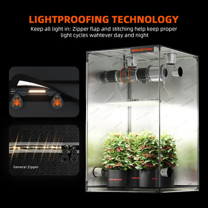 Spider Farmer SF4000 EVO Kweek Tent Kit Compleet – 120×120×200 cm Tent + 450W Full Spectrum LED + 6” Ventilatie + Clipfan + Snelheidsregelaar