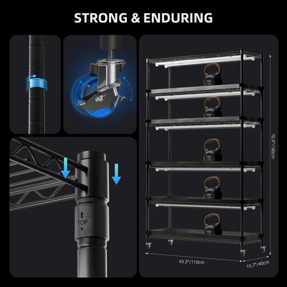 Spider Farmer indoor kweekopstelling met 4 verstelbare niveaus en vergrendelbare wieltjes / Spider Farmer indoor growing setup with 4 adjustable tiers and lockable wheels / Spider Farmer Indoor Grow Setup mit 4 verstellbaren Ebenen und feststellbaren Rollen